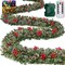 18Ft Prelit Snowy Bristle Pine Christmas Garland (Warm White and Multicolored Switching Lights)